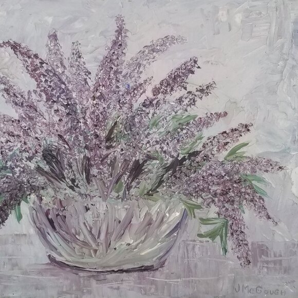 Vintage Painting of Purple and Lavender Flowers in a Frame - Picture 4 of 9